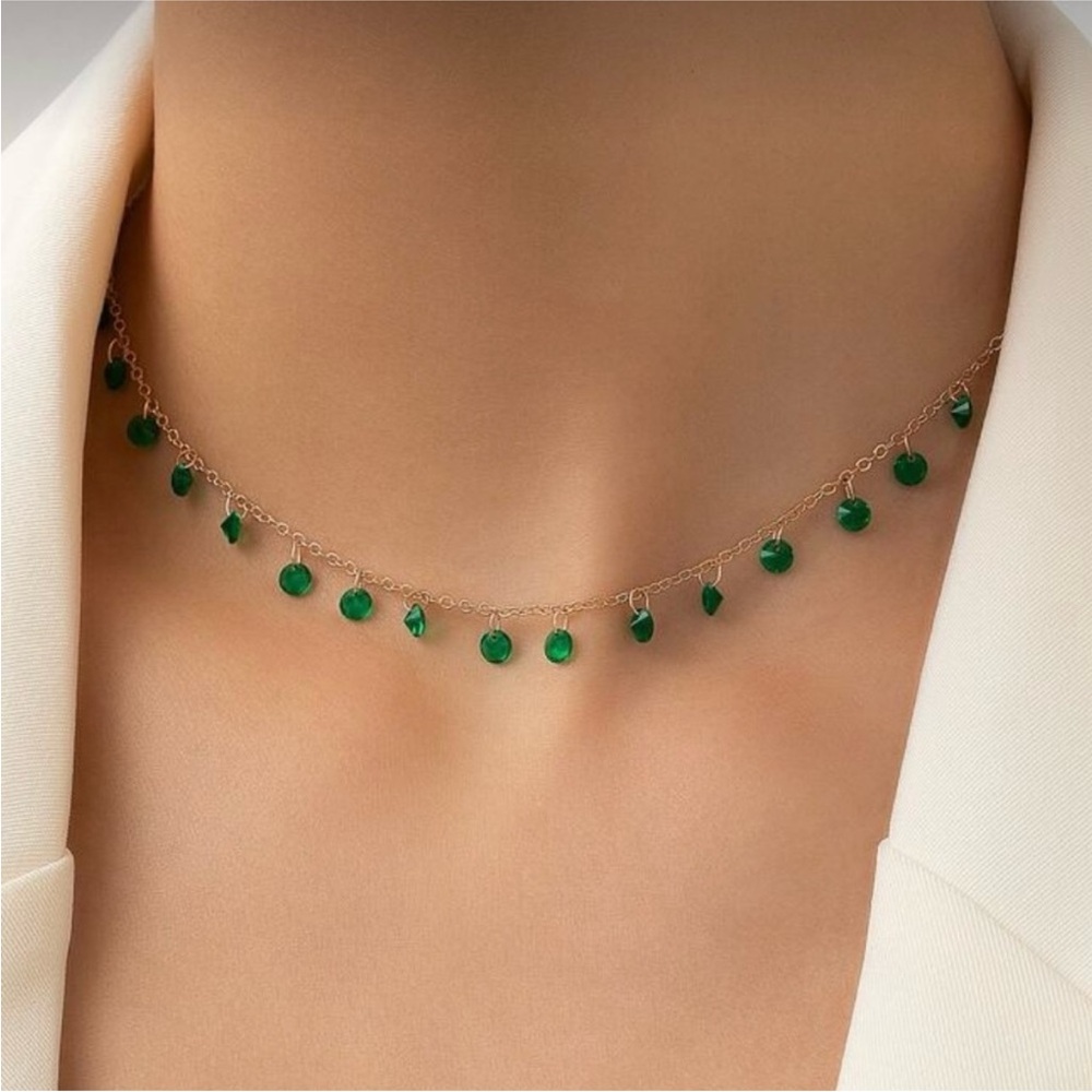 ⚠️Clearance Gold Chain Necklace with Green Disk Charms - Women Jewelry